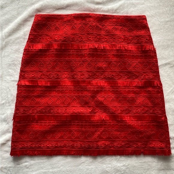 J. Crew Dresses & Skirts - NWT J CREW RED FRINGE LACE MINI SKIRT SIZE 0